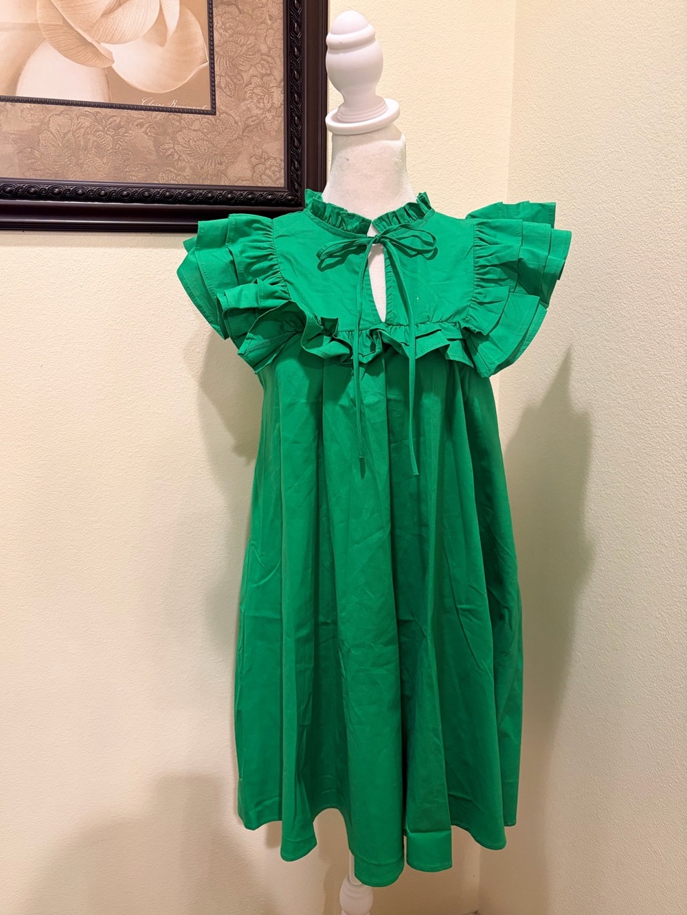 Kaii Emerald Green Ruffle Neck Mini Cotton/ Spandex Dress size Small NWT
